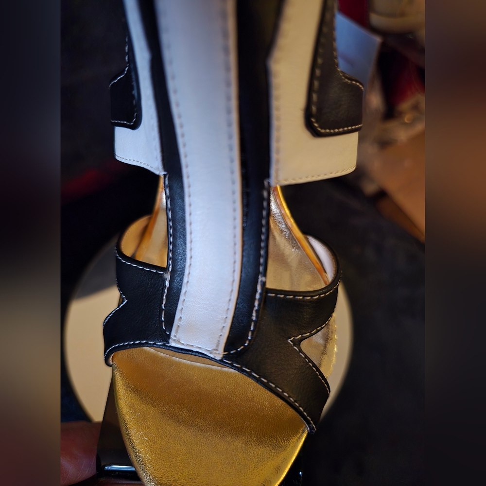 Elise By Athena Black, White & Gold Cutout Stiletto Heel - Picture 10 of 11